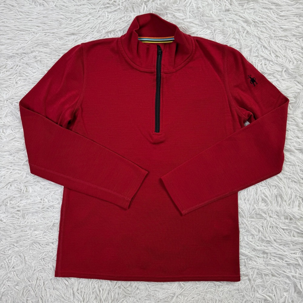 Smartwool Sweater Kids L Red Merino 250 100% Wool 1/4 Zip Pullover Lightweight